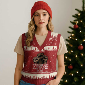 Nelson Mandela V-Neck Knit Sweater Vest It Is In Your Hands To Create A Better World For All Who Live In It TS11 Red Beige Print Your Wear