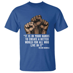 Nelson Mandela T Shirt It Is In Your Hands To Create A Better World For All Who Live In It TS11 Royal Blue Print Your Wear