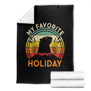 Funny Groundhog Day Throw Blanket My Favorite Holiday Retro Vintage Woodchuck TS11 Black Print Your Wear
