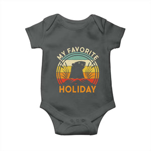 Funny Groundhog Day Baby Onesie My Favorite Holiday Retro Vintage Woodchuck TS11 Dark Heather Print Your Wear