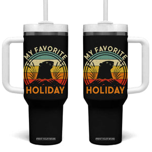 Funny Groundhog Day Tumbler With Handle My Favorite Holiday Retro Vintage Woodchuck TS11 One Size: 40 oz Black Print Your Wear