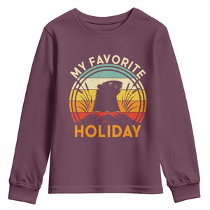 Funny Groundhog Day Youth Sweatshirt My Favorite Holiday Retro Vintage Woodchuck TS11 Maroon Print Your Wear