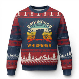 Funny Groundhog Whisperer Ugly Christmas Sweater Retro Vintage Woodchuck Lover TS11 Navy Red Print Your Wear