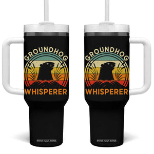 Funny Groundhog Whisperer Tumbler With Handle Retro Vintage Woodchuck Lover TS11 One Size: 40 oz Black Print Your Wear