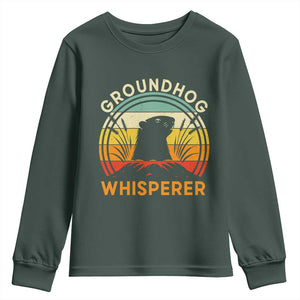Funny Groundhog Whisperer Youth Sweatshirt Retro Vintage Woodchuck Lover TS11 Dark Forest Green Print Your Wear
