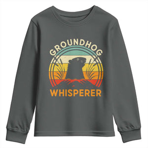 Funny Groundhog Whisperer Youth Sweatshirt Retro Vintage Woodchuck Lover TS11 Dark Heather Print Your Wear