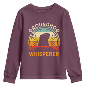 Funny Groundhog Whisperer Youth Sweatshirt Retro Vintage Woodchuck Lover TS11 Maroon Print Your Wear