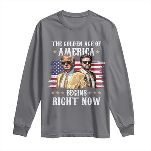 Funny Trump Vance 2025 Long Sleeve Shirt The Golden Age Of America Begins Right Now American Flag TS11 Charcoal Print Your Wear