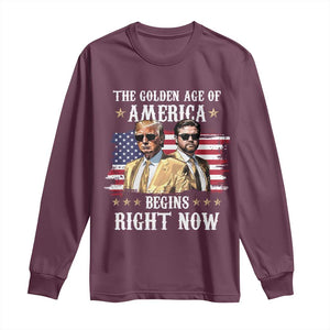 Funny Trump Vance 2025 Long Sleeve Shirt The Golden Age Of America Begins Right Now American Flag TS11 Maroon Print Your Wear