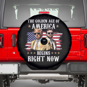 Funny Trump Vance 2025 Spare Tire Cover The Golden Age Of America Begins Right Now American Flag TS11 Black Print Your Wear