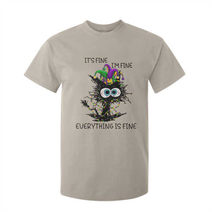 Funny Mardi Gras Cat T Shirt For Kid It's Fine I'm Fine Everything Is Fine Jester Hat Beads TS11 Sand Print Your Wear
