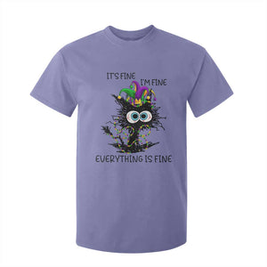Funny Mardi Gras Cat T Shirt For Kid It's Fine I'm Fine Everything Is Fine Jester Hat Beads TS11 Violet Print Your Wear