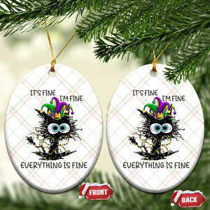 Funny Mardi Gras Cat Ceramic Ornament It's Fine I'm Fine Everything Is Fine Jester Hat Beads TS11 Print Your Wear