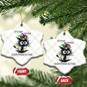 Funny Mardi Gras Cat Ceramic Ornament It's Fine I'm Fine Everything Is Fine Jester Hat Beads TS11 Print Your Wear