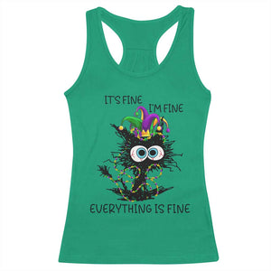 Funny Mardi Gras Cat Racerback Tank Top It's Fine I'm Fine Everything Is Fine Jester Hat Beads TS11 Irish Green Print Your Wear