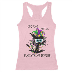 Funny Mardi Gras Cat Racerback Tank Top It's Fine I'm Fine Everything Is Fine Jester Hat Beads TS11 Light Pink Print Your Wear