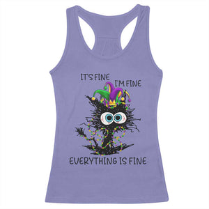Funny Mardi Gras Cat Racerback Tank Top It's Fine I'm Fine Everything Is Fine Jester Hat Beads TS11 Violet Print Your Wear