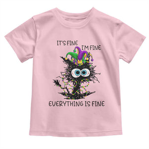 Funny Mardi Gras Cat Toddler T Shirt It's Fine I'm Fine Everything Is Fine Jester Hat Beads TS11 Light Pink Print Your Wear