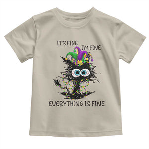 Funny Mardi Gras Cat Toddler T Shirt It's Fine I'm Fine Everything Is Fine Jester Hat Beads TS11 Sand Print Your Wear