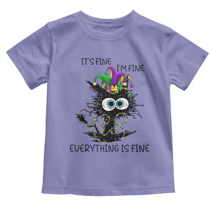 Funny Mardi Gras Cat Toddler T Shirt It's Fine I'm Fine Everything Is Fine Jester Hat Beads TS11 Violet Print Your Wear