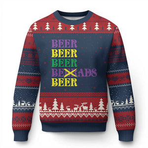 Funny Mardi Gras Drinking Ugly Christmas Sweater Retro Beads Beer Carnival Party TS11 Navy Red Print Your Wear