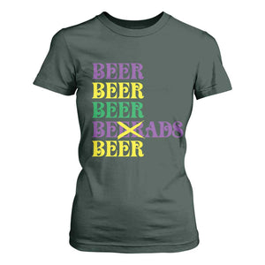 Funny Mardi Gras Drinking T Shirt For Women Retro Beads Beer Carnival Party TS11 Dark Forest Green Print Your Wear