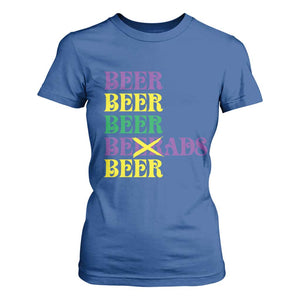 Funny Mardi Gras Drinking T Shirt For Women Retro Beads Beer Carnival Party TS11 Royal Blue Print Your Wear
