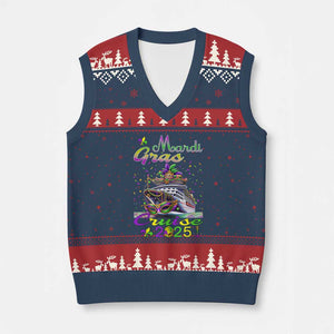 Funny Mardi Gras Cruise 2025 V-Neck Knit Sweater Vest Trip New Orleans Family Matching TS11 Navy Red Print Your Wear