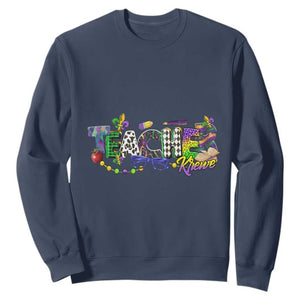 Funny Mardi Gras Teacher Krewe Sweatshirt Parade Carnival School Beads TS11 Navy Print Your Wear