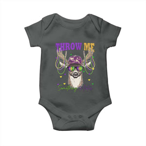 Funny Mardi Gras Mississippi Deer Baby Onesie Throw Me Something Mister Beads TS11 Dark Heather Print Your Wear