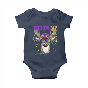 Funny Mardi Gras Mississippi Deer Baby Onesie Throw Me Something Mister Beads TS11 Navy Print Your Wear