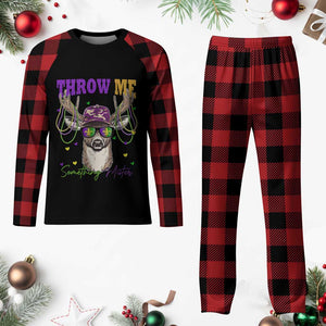 Funny Mardi Gras Mississippi Deer Plaid Pajama Set Throw Me Something Mister Beads TS11 Buffalo Plaid Print Your Wear