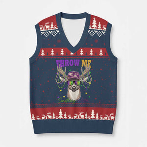 Funny Mardi Gras Mississippi Deer V-Neck Knit Sweater Vest Throw Me Something Mister Beads TS11 Navy Red Print Your Wear