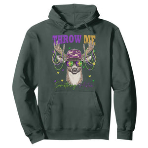 Funny Mardi Gras Mississippi Deer Hoodie Throw Me Something Mister Beads TS11 Dark Forest Green Print Your Wear