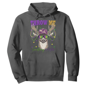 Funny Mardi Gras Mississippi Deer Hoodie Throw Me Something Mister Beads TS11 Dark Heather Print Your Wear