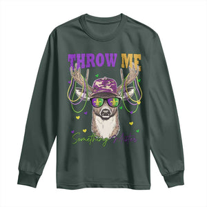 Funny Mardi Gras Mississippi Deer Long Sleeve Shirt Throw Me Something Mister Beads TS11 Dark Forest Green Print Your Wear