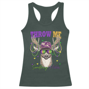 Funny Mardi Gras Mississippi Deer Racerback Tank Top Throw Me Something Mister Beads TS11 Dark Forest Green Print Your Wear