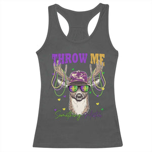 Funny Mardi Gras Mississippi Deer Racerback Tank Top Throw Me Something Mister Beads TS11 Dark Heather Print Your Wear