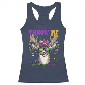 Funny Mardi Gras Mississippi Deer Racerback Tank Top Throw Me Something Mister Beads TS11 Navy Print Your Wear