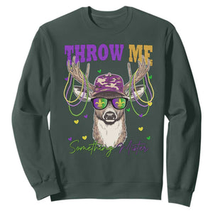 Funny Mardi Gras Mississippi Deer Sweatshirt Throw Me Something Mister Beads TS11 Dark Forest Green Print Your Wear