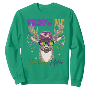 Funny Mardi Gras Mississippi Deer Sweatshirt Throw Me Something Mister Beads TS11 Irish Green Print Your Wear