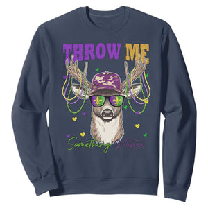 Funny Mardi Gras Mississippi Deer Sweatshirt Throw Me Something Mister Beads TS11 Navy Print Your Wear