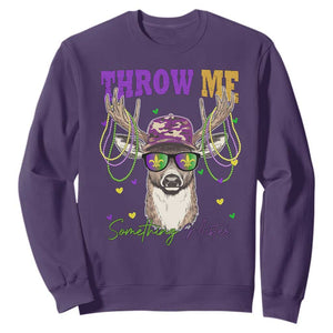 Funny Mardi Gras Mississippi Deer Sweatshirt Throw Me Something Mister Beads TS11 Purple Print Your Wear