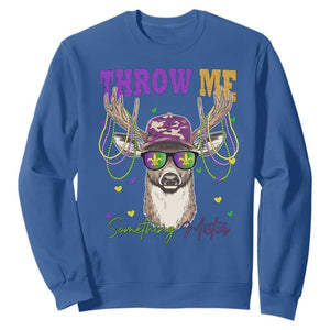 Funny Mardi Gras Mississippi Deer Sweatshirt Throw Me Something Mister Beads TS11 Royal Blue Print Your Wear