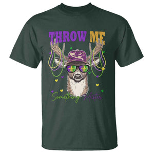 Funny Mardi Gras Mississippi Deer T Shirt Throw Me Something Mister Beads TS11 Dark Forest Green Print Your Wear