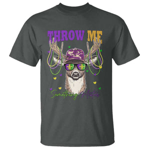 Funny Mardi Gras Mississippi Deer T Shirt Throw Me Something Mister Beads TS11 Dark Heather Print Your Wear