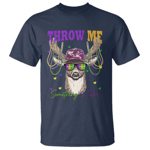 Funny Mardi Gras Mississippi Deer T Shirt Throw Me Something Mister Beads TS11 Navy Print Your Wear