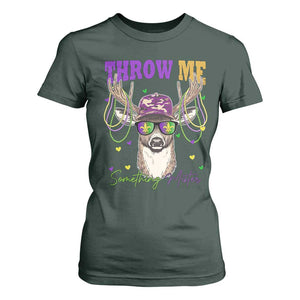 Funny Mardi Gras Mississippi Deer T Shirt For Women Throw Me Something Mister Beads TS11 Dark Forest Green Print Your Wear