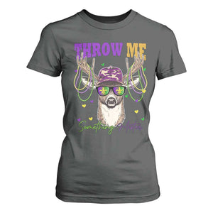 Funny Mardi Gras Mississippi Deer T Shirt For Women Throw Me Something Mister Beads TS11 Dark Heather Print Your Wear