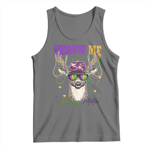 Funny Mardi Gras Mississippi Deer Tank Top Throw Me Something Mister Beads TS11 Black Heather Print Your Wear